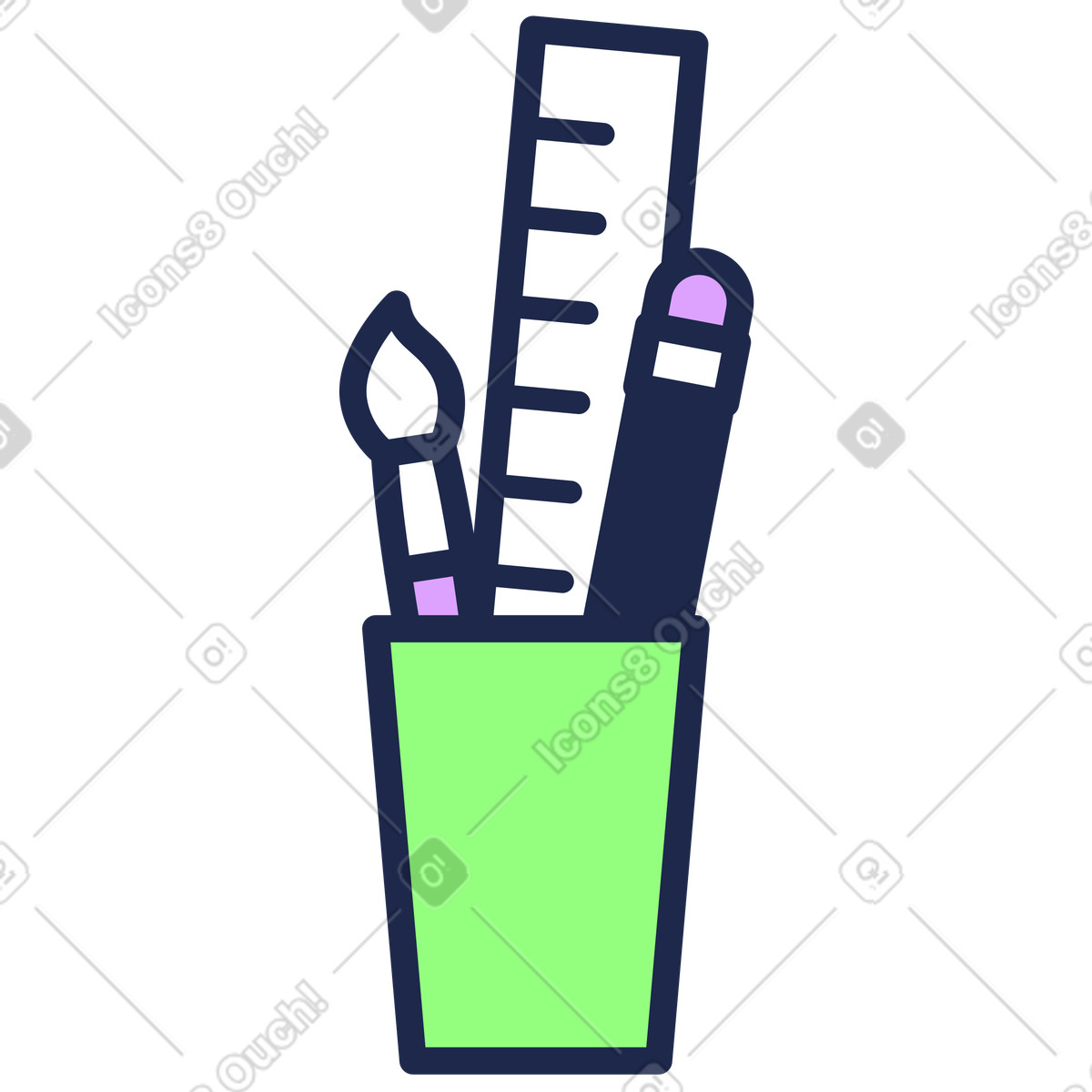 Tazza con pennello, matita e righello illustrazione in stile Outline scarica in PNG, SVG