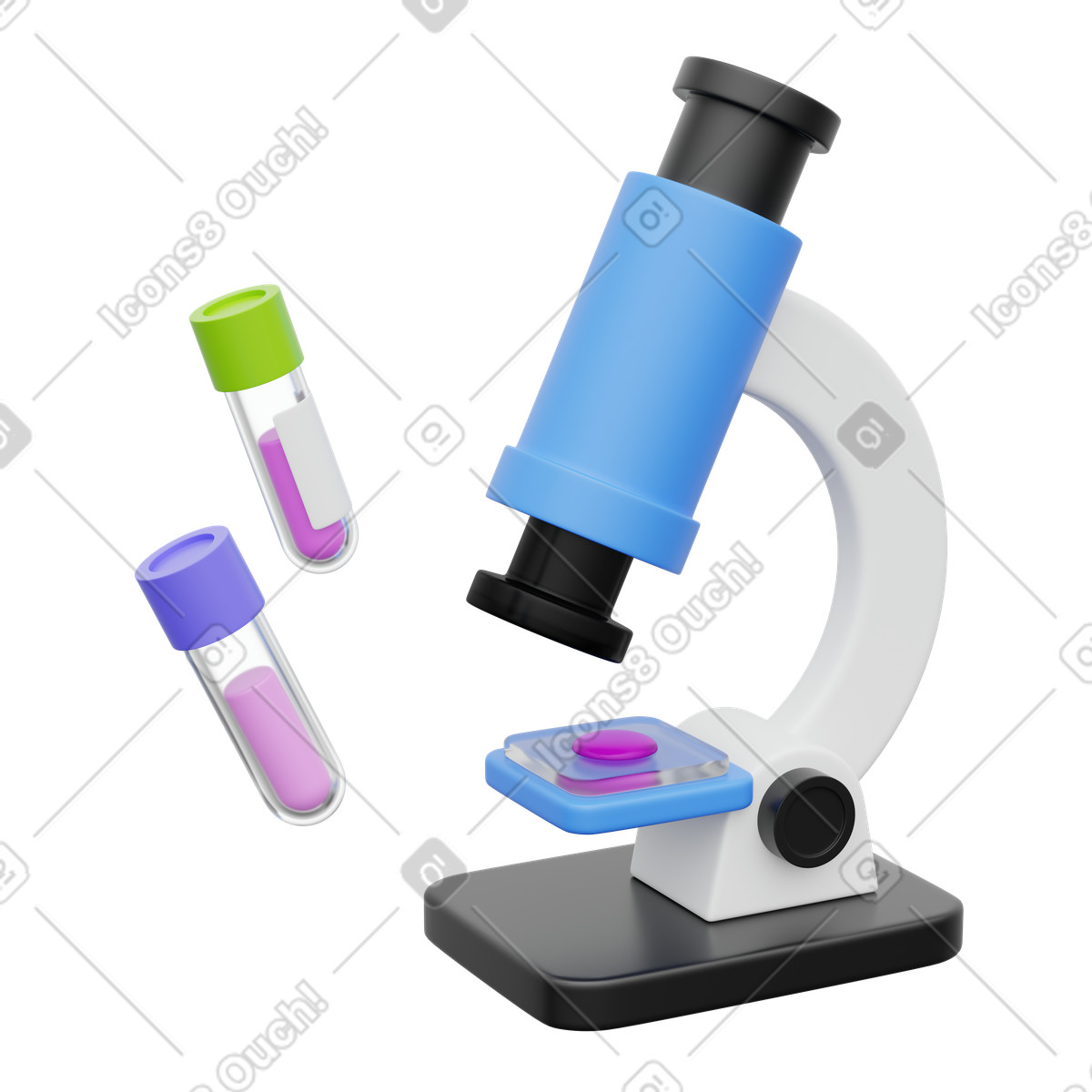 Laboratory analysis, Scientific research process, Microscope and vacuum tubes illustration in 3D Playful style download in PNG, SVG