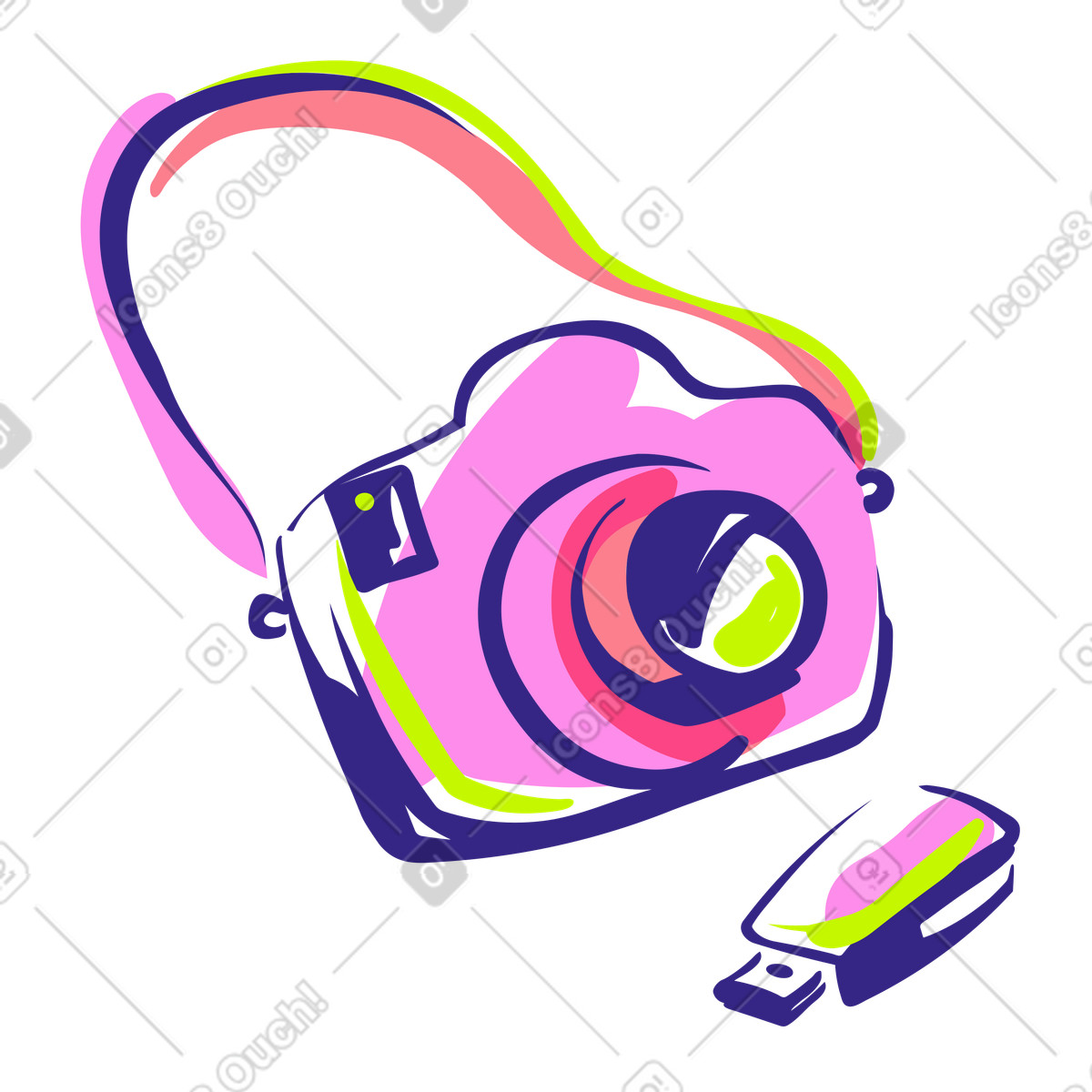 Macchina fotografica e driver flash illustrazione in stile Glam scarica in PNG, SVG