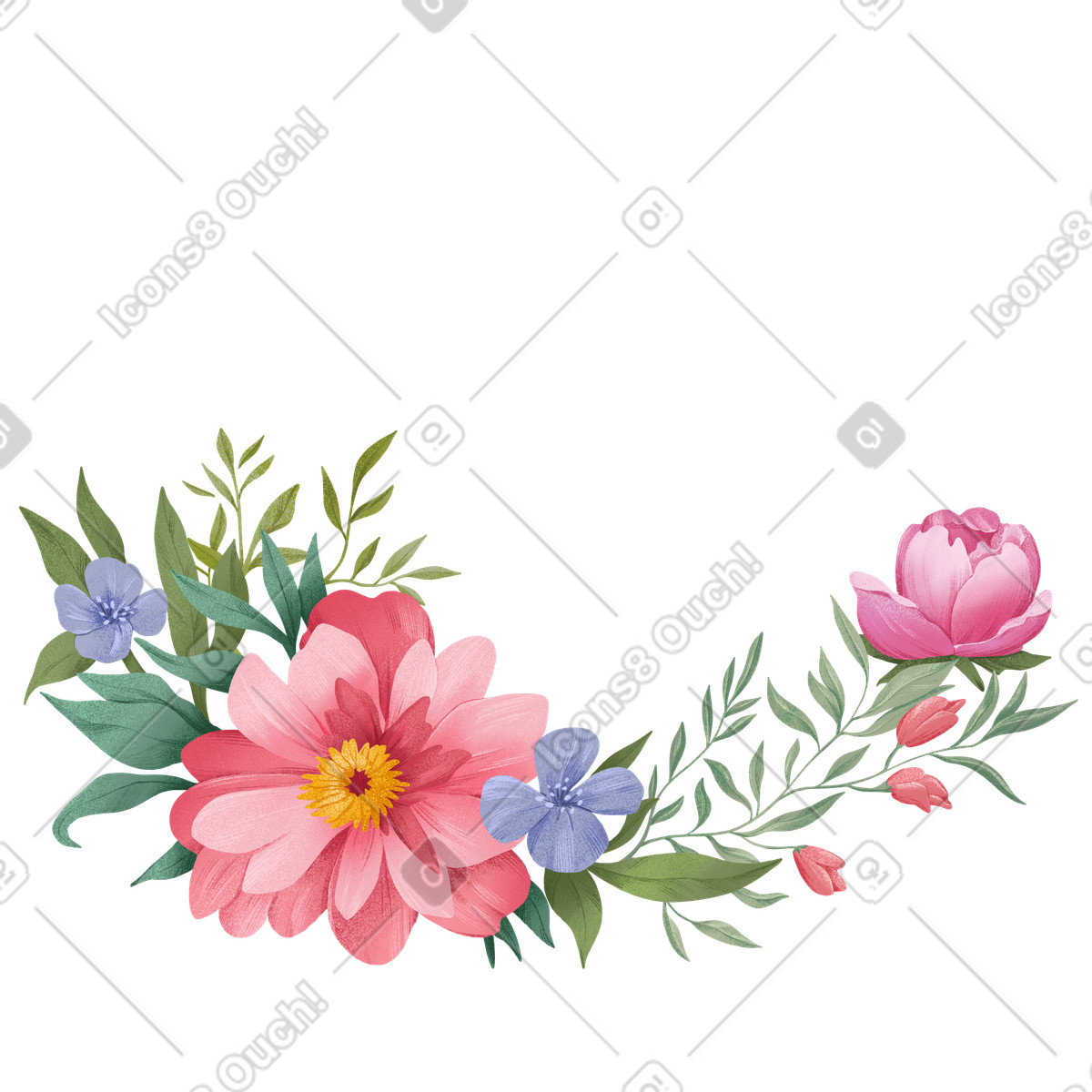 下载 Floral 风格的 底部有不同的花 插画，支持 PNG、SVG 格式
