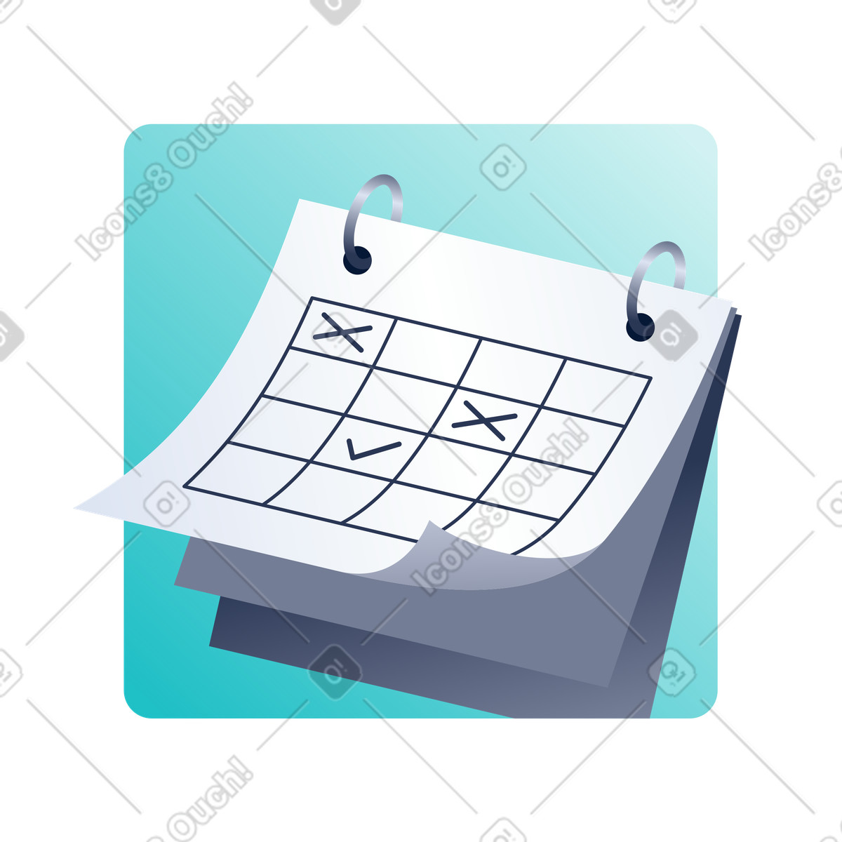 Calendario cartaceo con giorni segnati, pianificazione degli orari e appuntamenti illustrazione in stile Lucent scarica in PNG, SVG