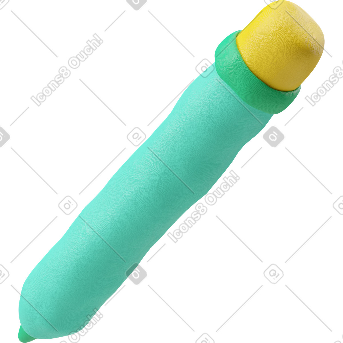 Three-quarter view of a green blue pencil illustration in 3D Plastilina style download in PNG, SVG