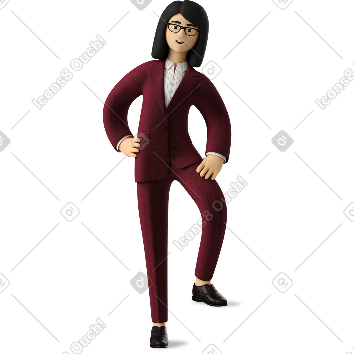 Illustration Femme d'affaires en costume rouge s'appuyant sur son genou dans le style 3D Business à télécharger aux formats PNG, SVG