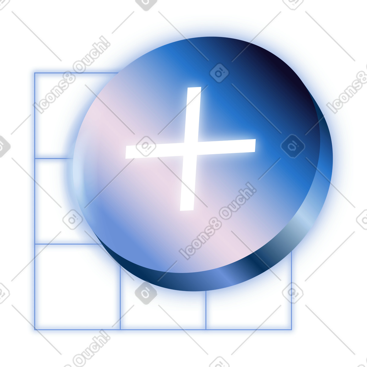 Plus sign button with grid frame, Add new item illustration in Dimension style download in PNG, SVG