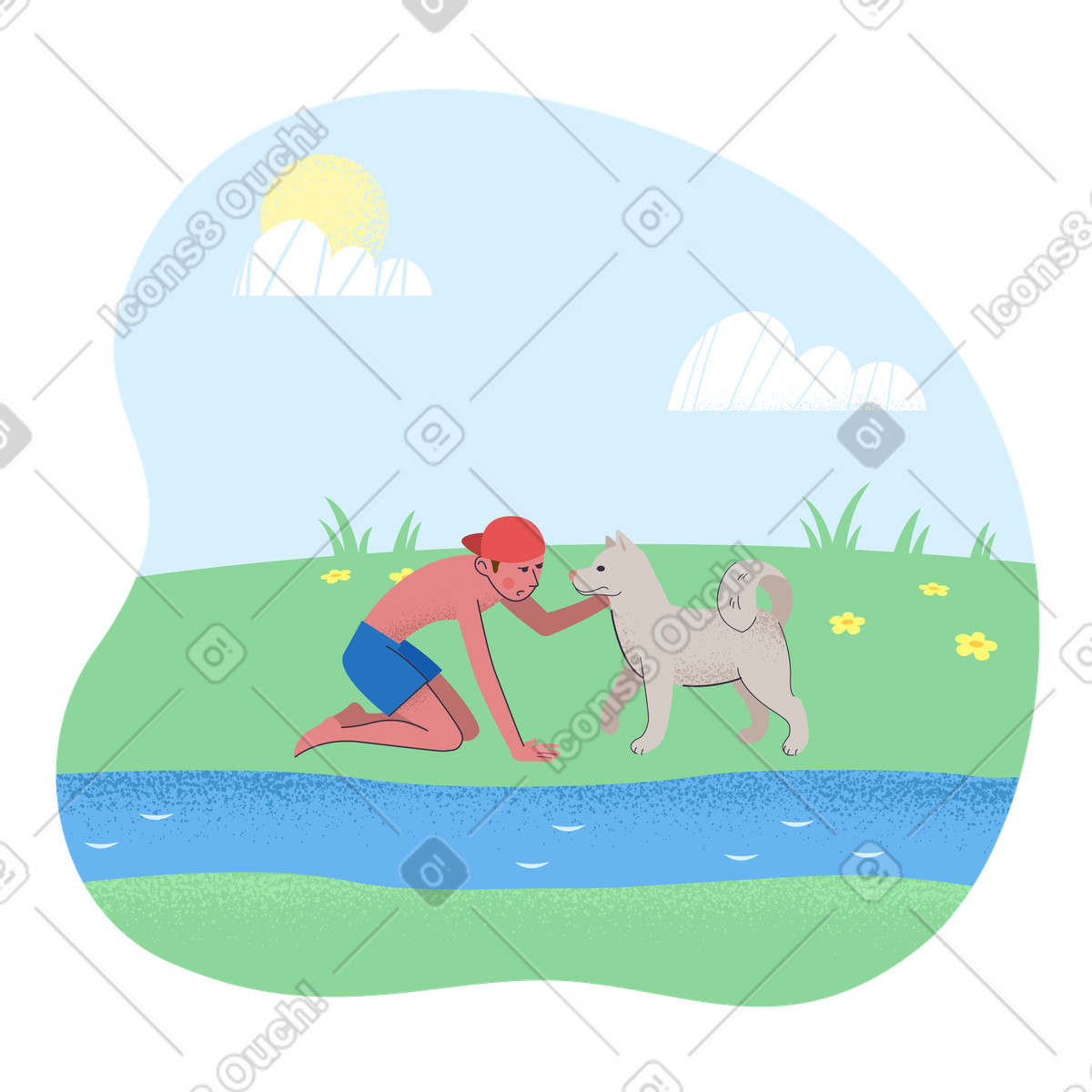 Ilustração de Amizade à beira do rio em no estilo Pale para baixar em PNG, SVG