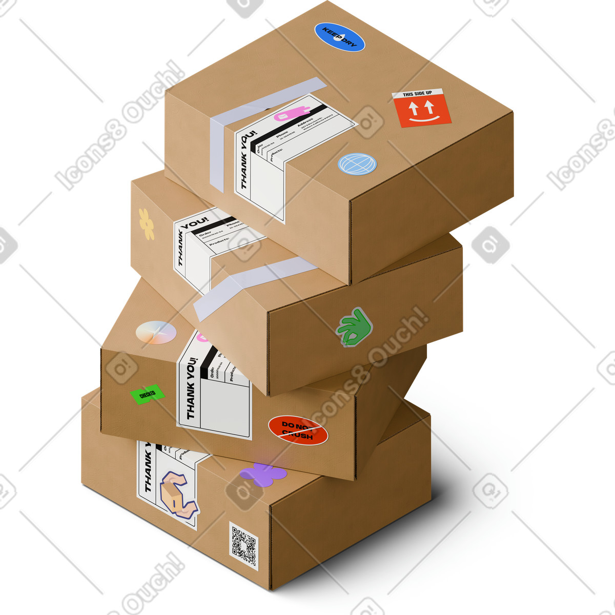 3D Hygge スタイルの Isometric view of stack boxes のイラストをPNG、SVG形式でダウンロード