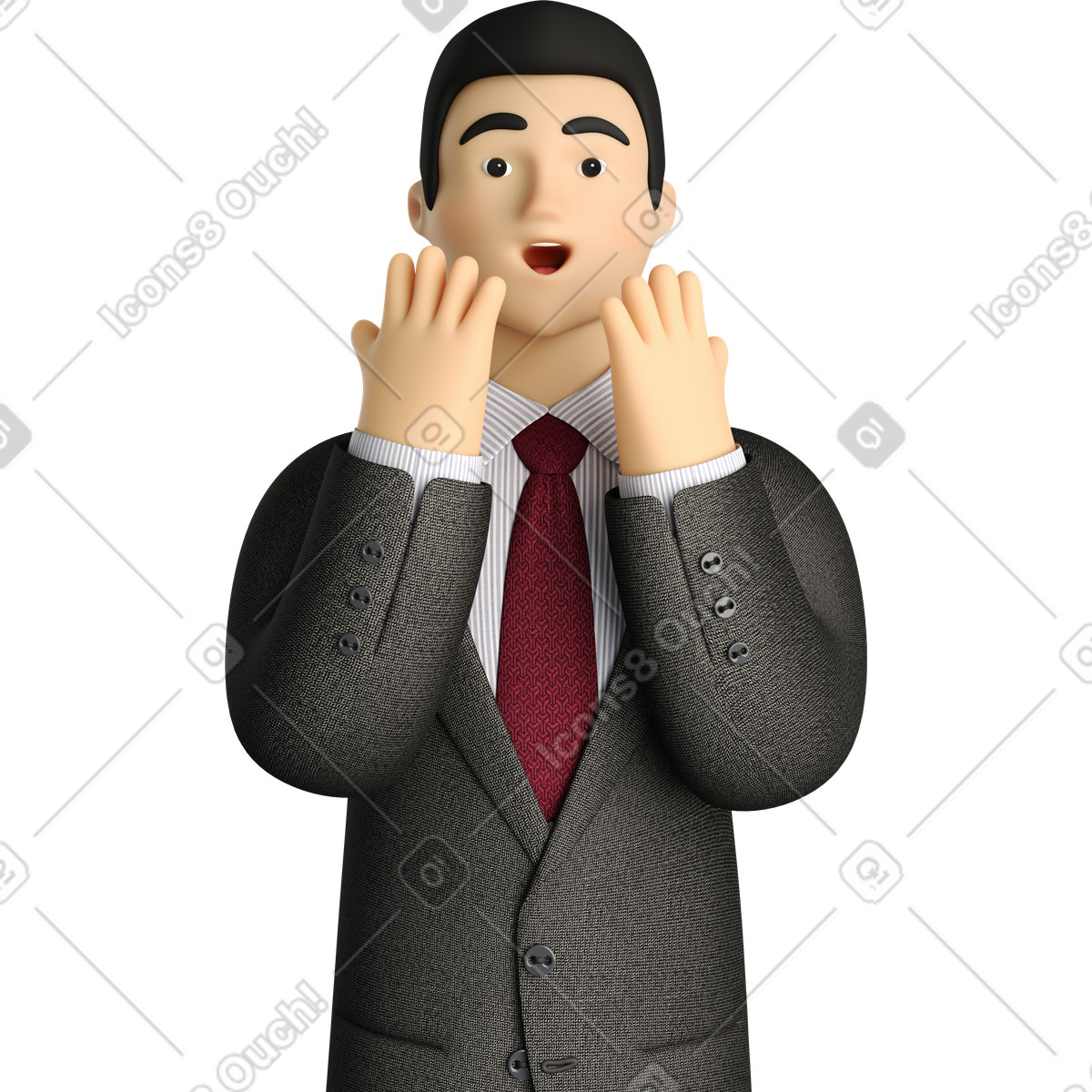 下载 3D Business 风格的 Astonished businessman in black suit 插画，支持 PNG、SVG 格式