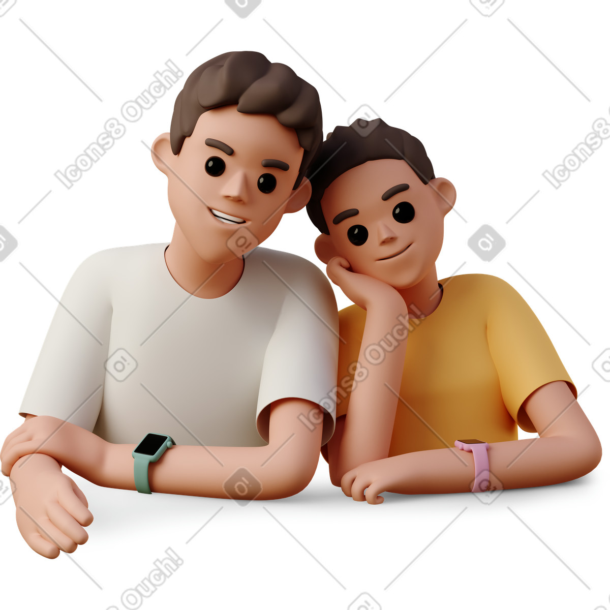 Young woman and man smiling leaning on each other illustration in 3D Casual life style download in PNG, SVG