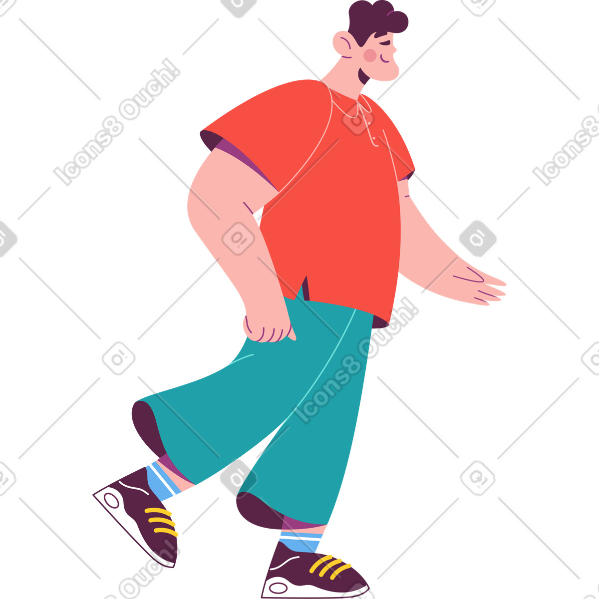 Ilustración El hombre feliz camina y su brazo está extendido en estilo Sammy a descargar en PNG SVG