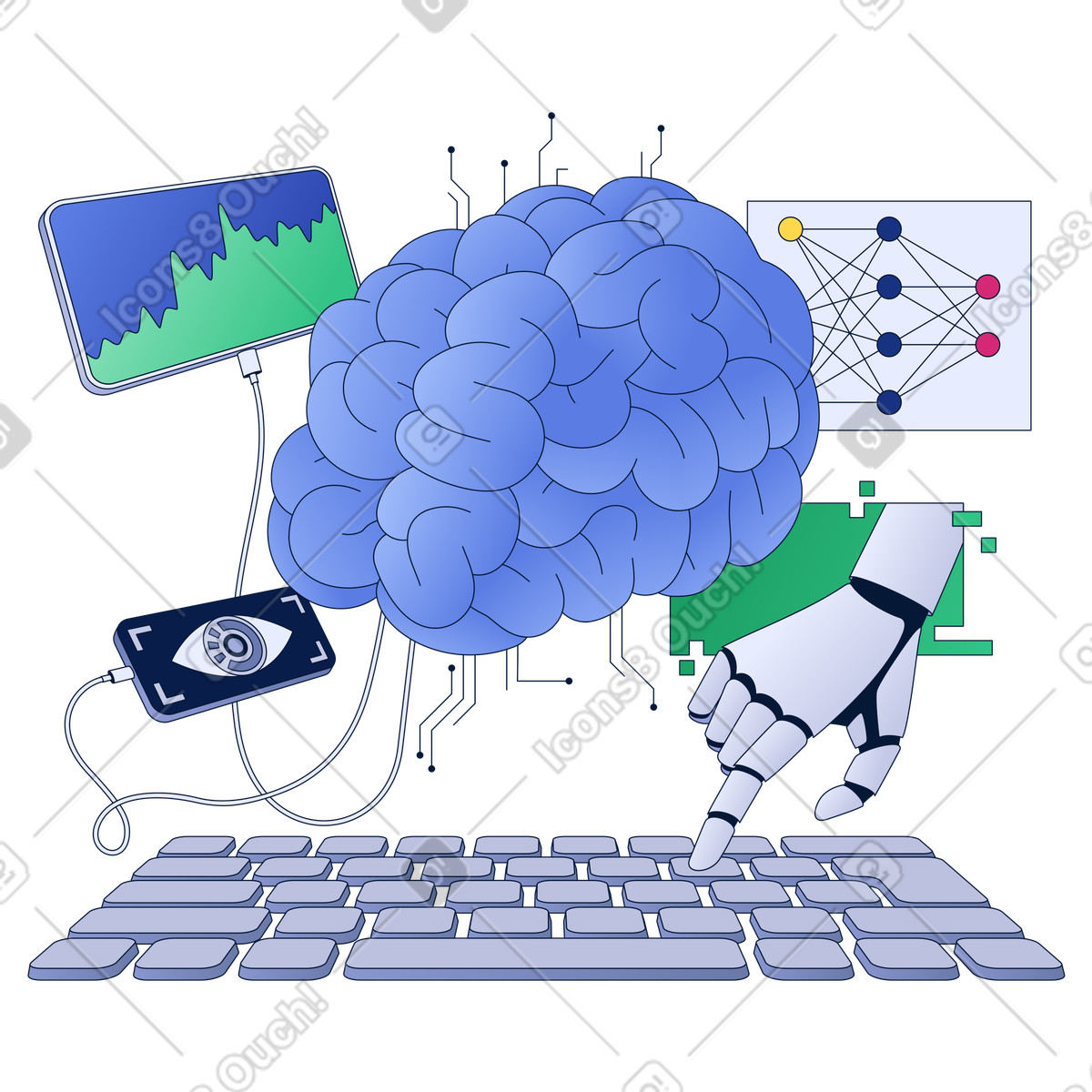 Artificial intelligence workflow, Cognitive computing and automation for digital processes illustration in Neat style download in PNG, SVG