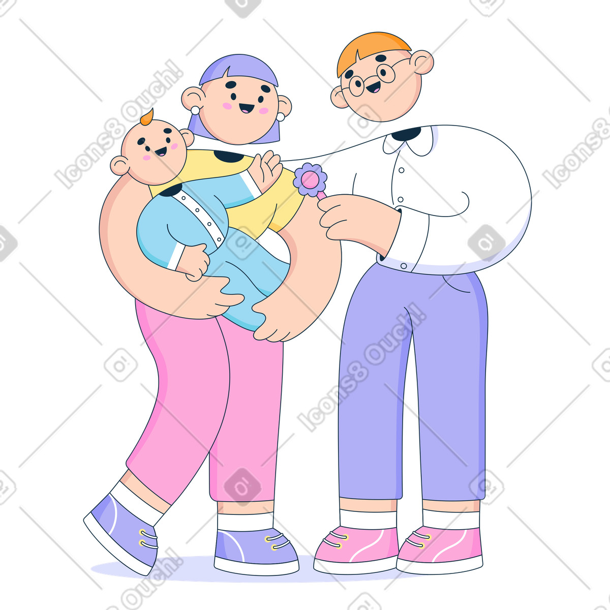 Father, mother and little kid in a family illustration Bubble gum style download PNG, SVG