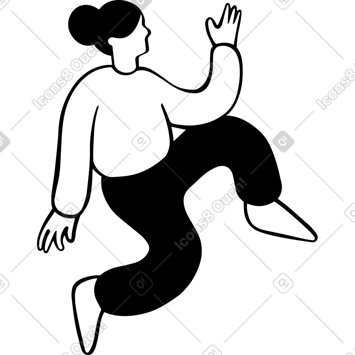 Seated woman with raised hand illustration in Journal style download in PNG, SVG