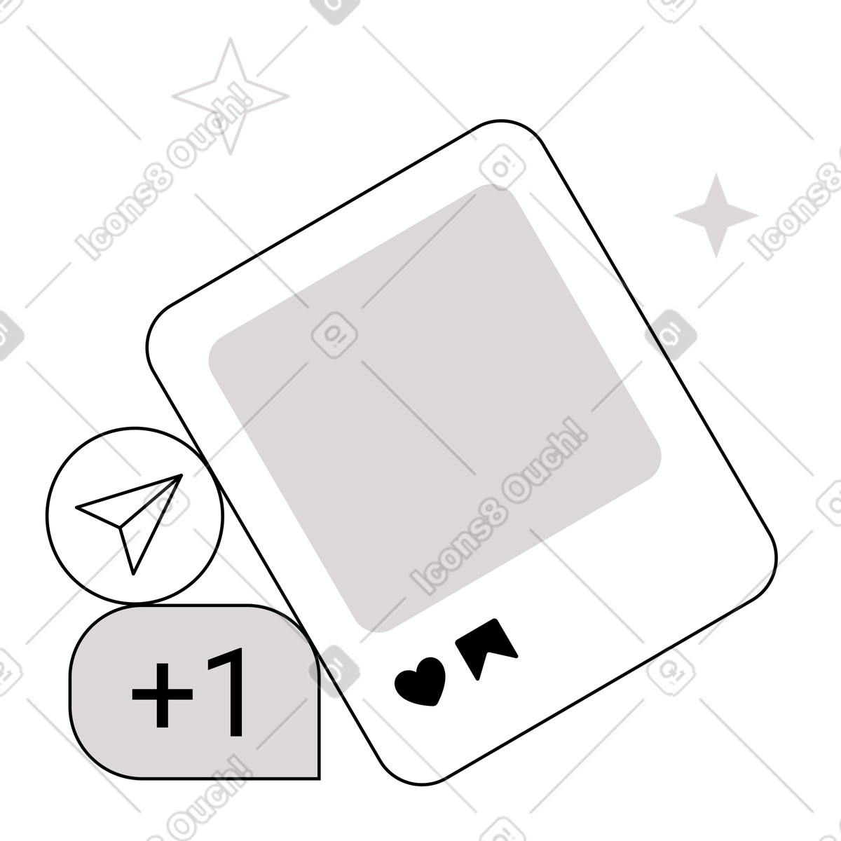Social media post with interface elements, app layout and features illustration in Shade style download in PNG, SVG