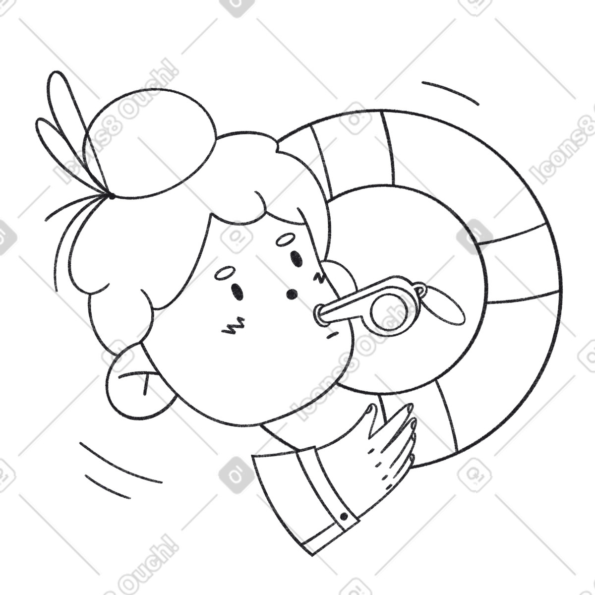 Bonbon Line 스타일의 구명요원이 호루라기를 불고 구명 부표를 던진다 일러스트레이션 PNG, SVG 다운로드