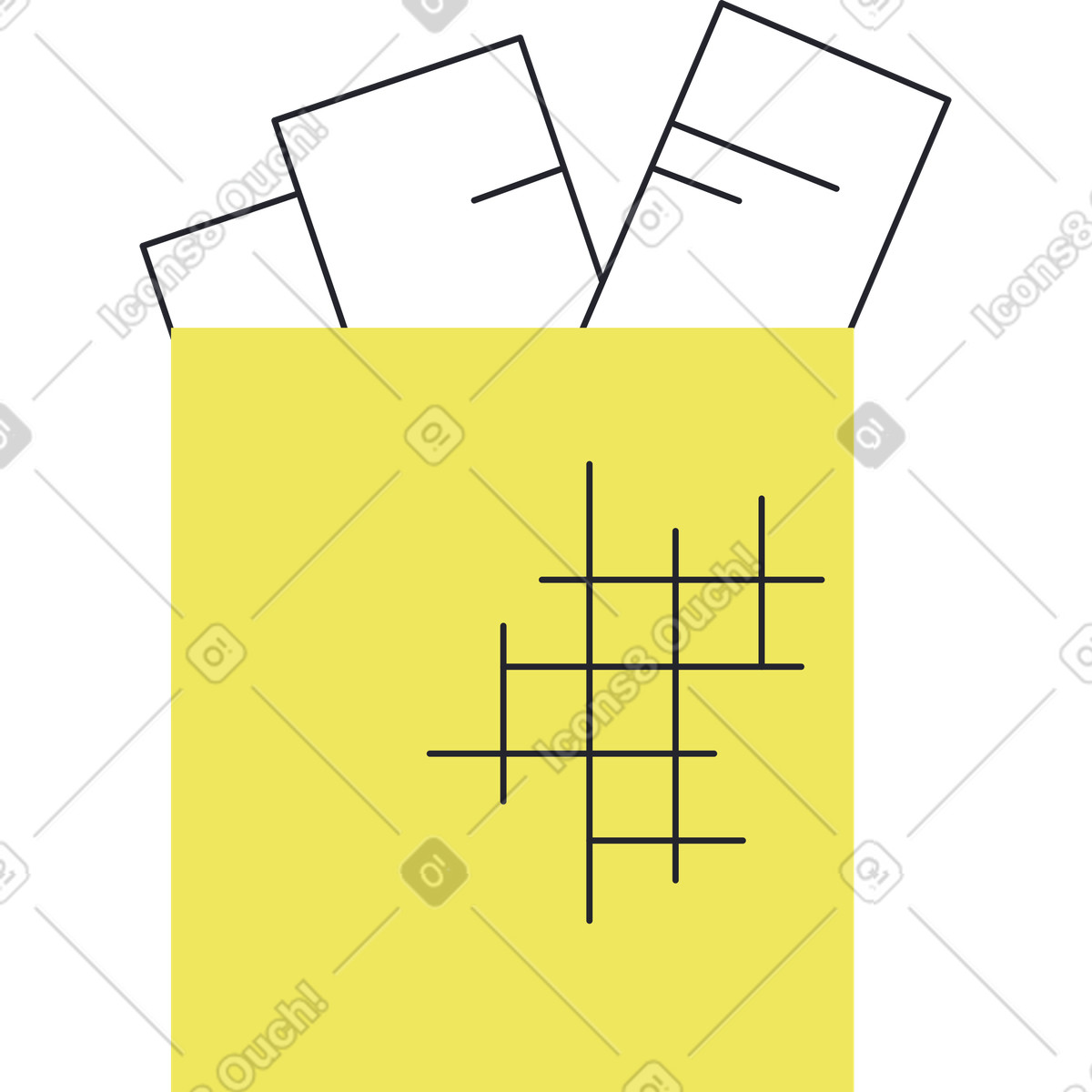 Yellow basket with birch tree logs illustration in Boba style download in PNG, SVG