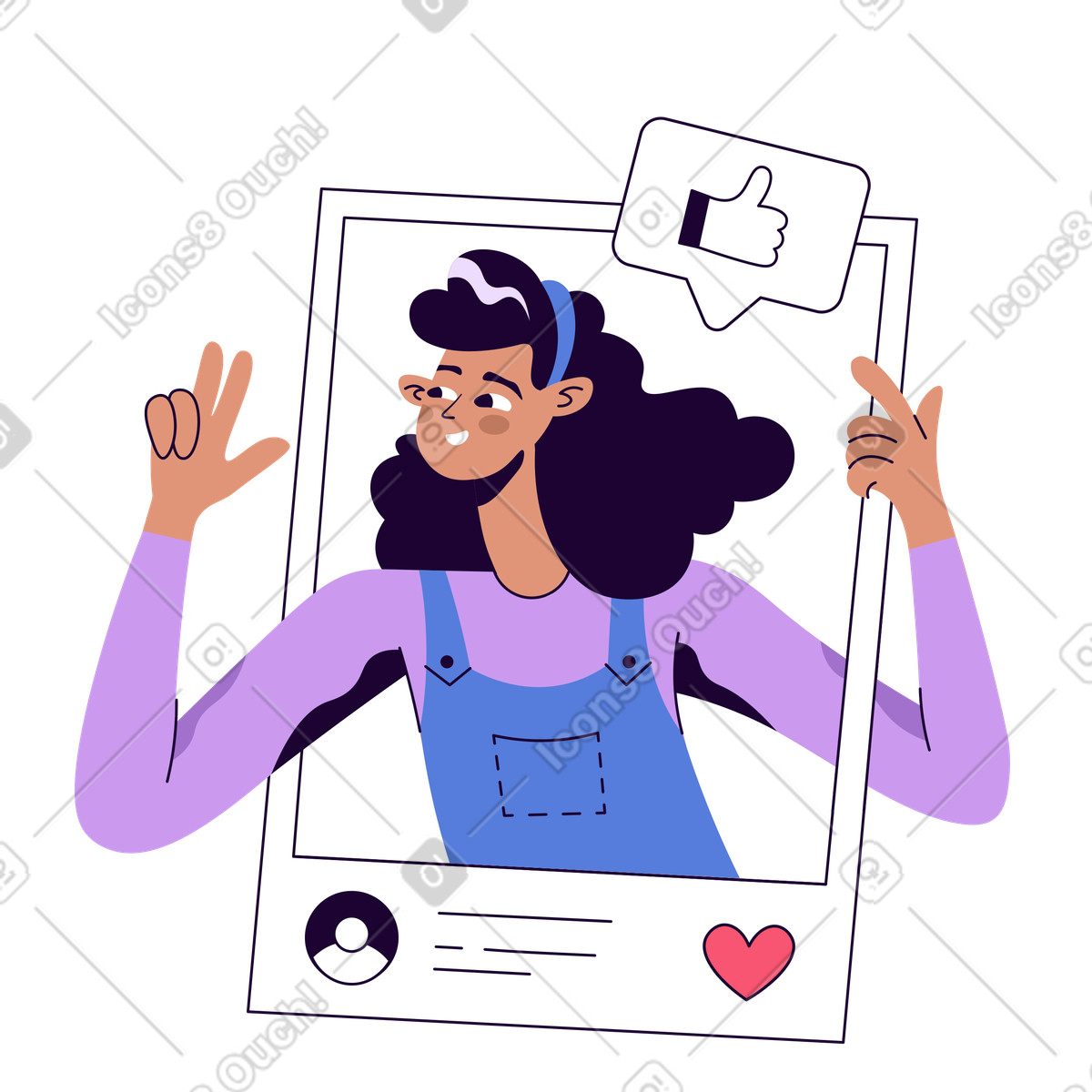 Woman getting thumbs up and likes on social media animated illustration in Martina style download in GIF, Lottie (JSON), AE