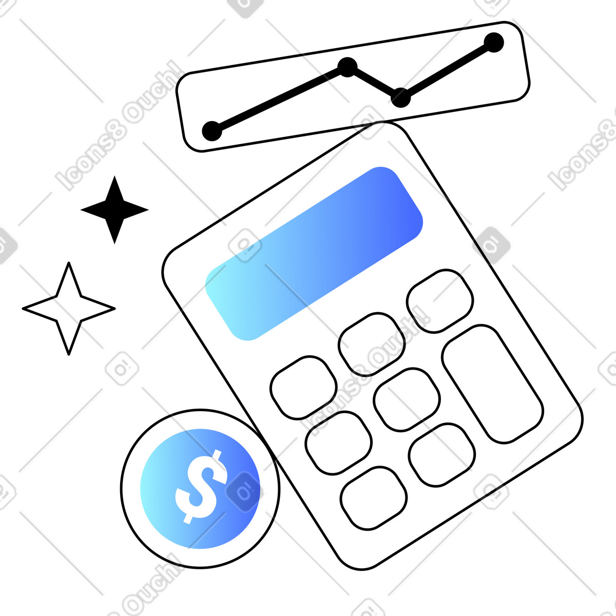 Financial charts with calculator, Financial analytics and reporting illustration in Azure style download in PNG, SVG