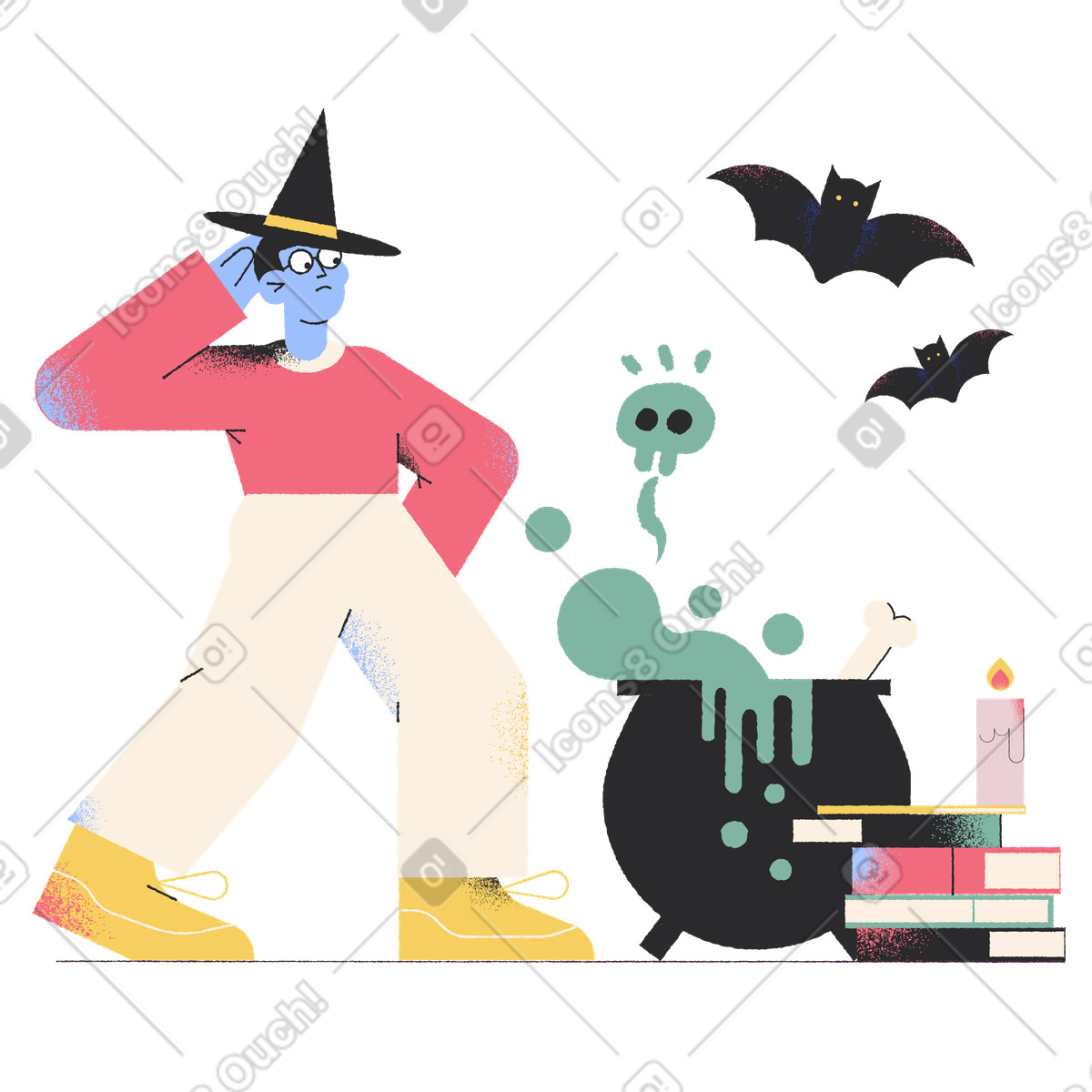Male magician brewing poison in cauldron illustration Pablo style download PNG, SVG