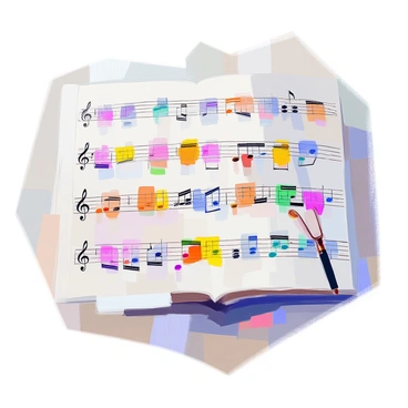 A music sheet featuring a variety of musical notes, with one-fourth of the notes highlighted in a bright color to illustrate fractions in music. The highlighted notes are evenly distributed across different measures, creating a visually balanced composition. The sheet is filled with standard musical symbols, including quarter notes, half notes, and whole notes, providing a clear representation of musical notation. The overall layout is structured and organized, emphasizing the educational aspect of understanding fractions in music.