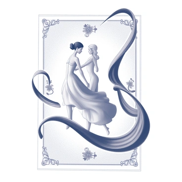 A poster featuring flowing lines that intertwine gracefully throughout the composition. Elegant figures are positioned in the center, with elongated forms and dynamic poses that convey a sense of motion. Decorative elements, such as floral motifs and ornate borders, enhance the overall design, creating a harmonious and intricate visual experience. The poster captures the essence of elegance and fluidity in its detailed elements and composition.