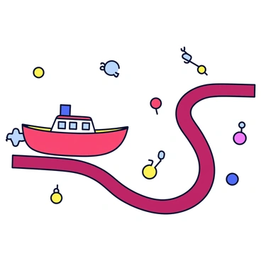 A tiny boat with a bright red hull is sailing through a winding, translucent bloodstream. The water is a rich shade of deep red, illustrating the flow of blood. Surrounding the boat are small, round hormone molecules in various colors, symbolizing different hormones traveling through the bloodstream. The overall scene is simplified, capturing the essence of movement and interaction between the boat and the molecules. The background is clear to emphasize the elements in the bloodstream.
