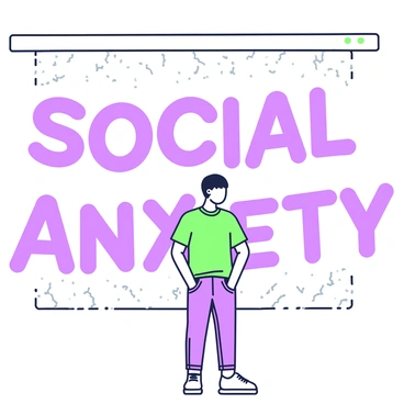 A person is standing in front of a massive wall. The wall has the words "Social Anxiety" prominently displayed in large letters. The individual is facing the wall with a contemplative expression. The person is wearing casual clothing, which includes jeans and a t-shirt. Their hands are tucked into the pockets of their jeans, and they have short hair. The surface of the wall appears rough and textured, contrasting with the smoothness of the person's attire. The atmosphere conveys a sense of focus on the words displayed.