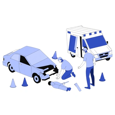 Paramedics arriving at the scene of a road accident to assist injured individuals.