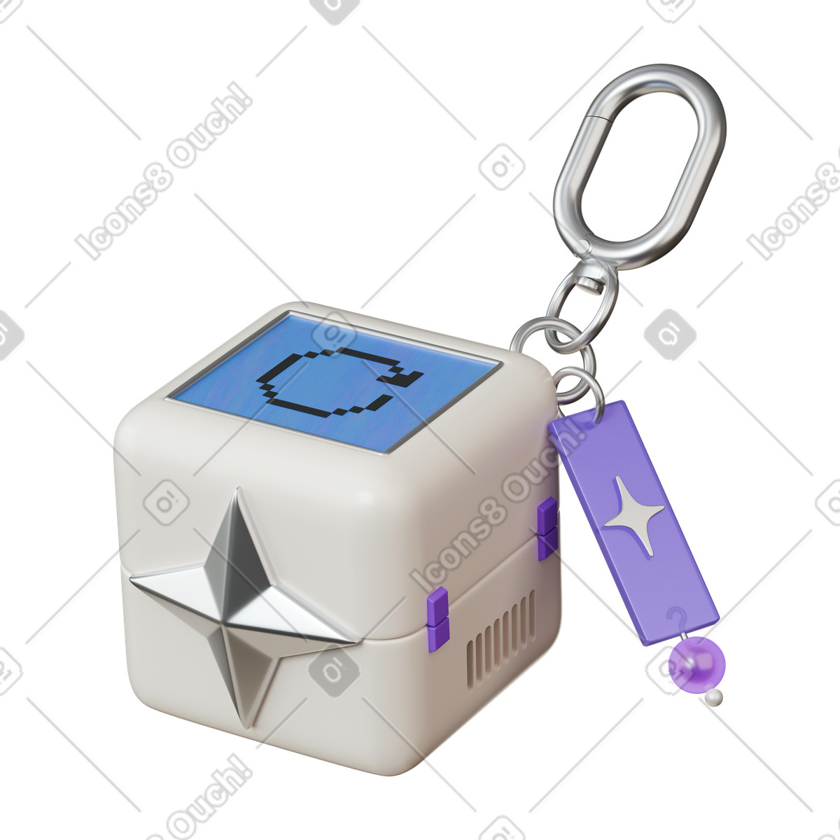 3D Stickle スタイルの Keychain cube gadget with digital screen and star charm accessory のイラストをPNG、SVG形式でダウンロード