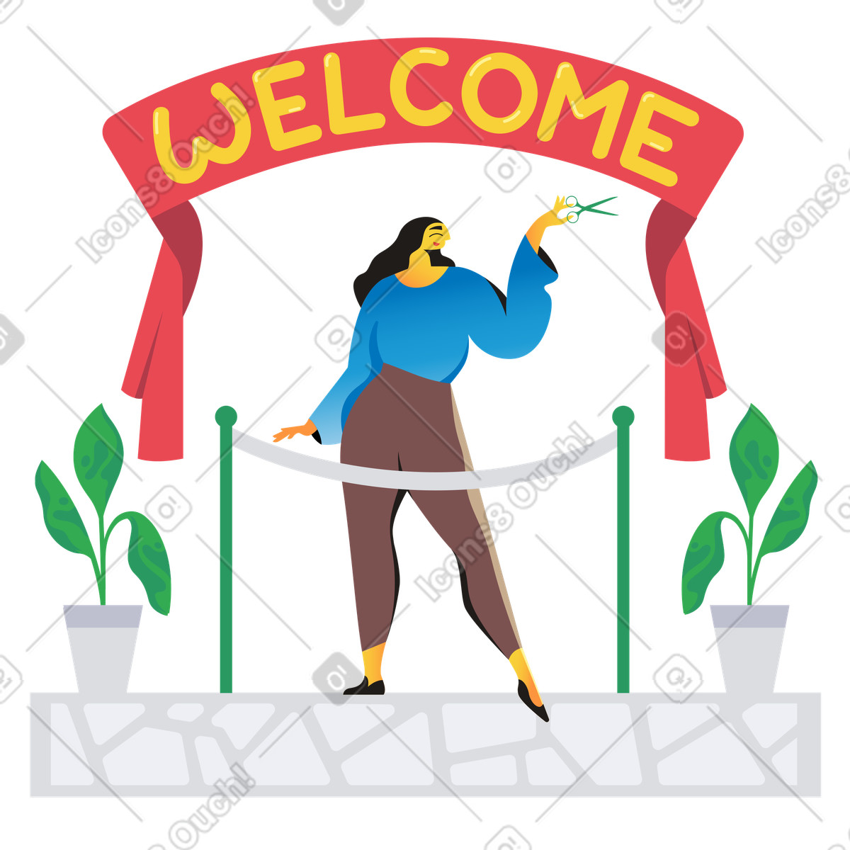 Ribbon cutting ceremony illustration featuring a welcome banner clipart SVG graphics