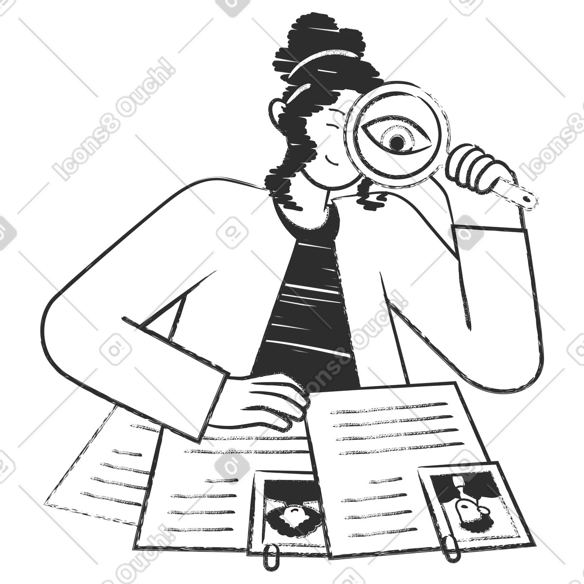 HR manager reviewing CVs at desk, Talent acquisition and hiring process illustration in Graphite style download in PNG, SVG