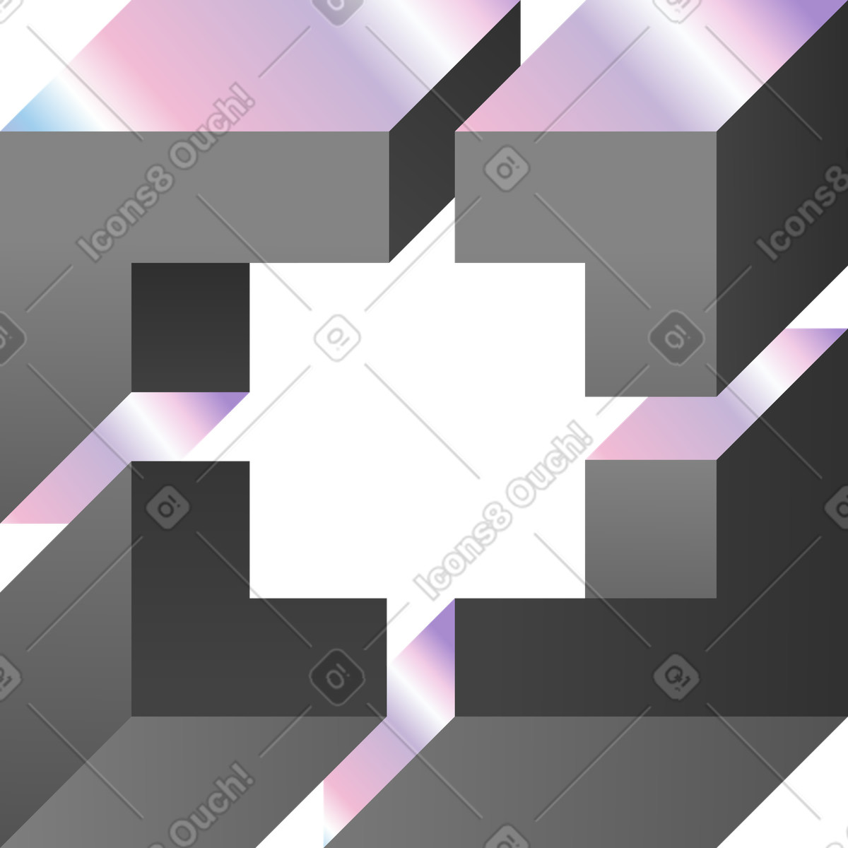 Abstract impossible square structure illustration in PNG, SVG