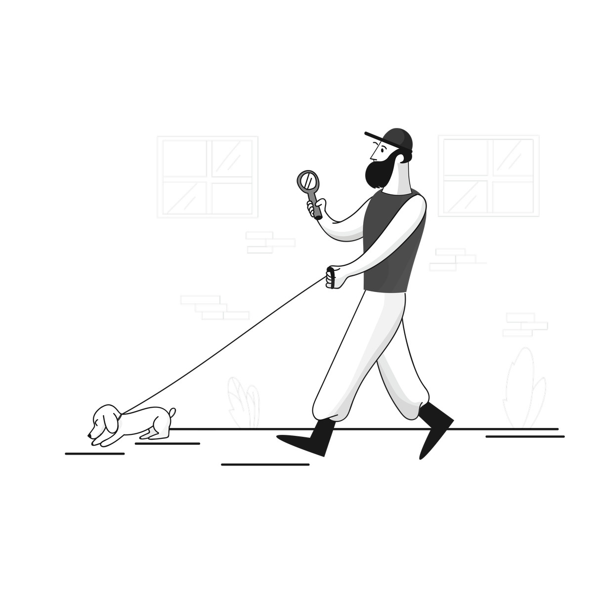 Pixeltrue 스타일의 Search with magnifying glass and tracking dog, problem solving or mystery investigation 일러스트레이션 PNG, SVG 다운로드