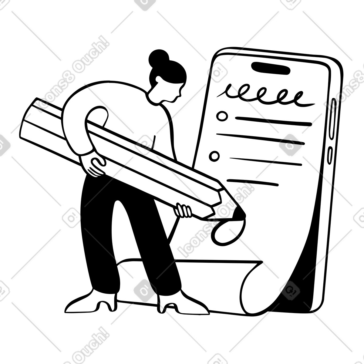 Woman signing an online contract on smartphone animated illustration in Journal style download in GIF, Lottie (JSON), AE
