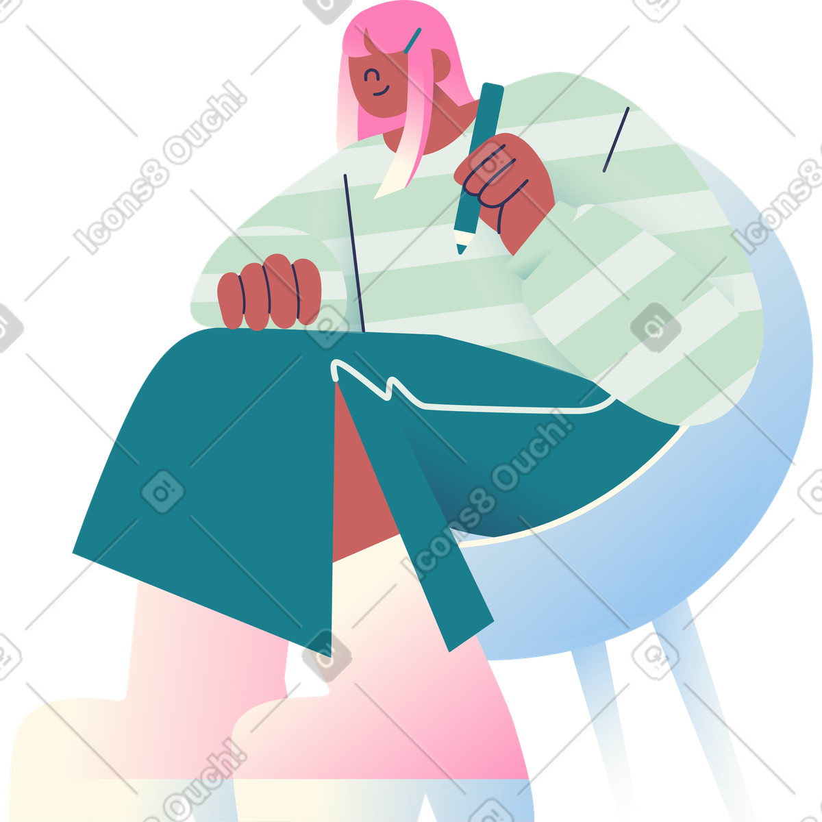 Illustration Jeune femme sur une chaise dans le style Beam à télécharger aux formats PNG, SVG