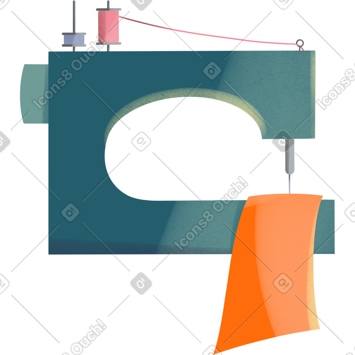 Ilustração de Sewing machine with orange piece of fabric em no estilo Shine para baixar em PNG, SVG