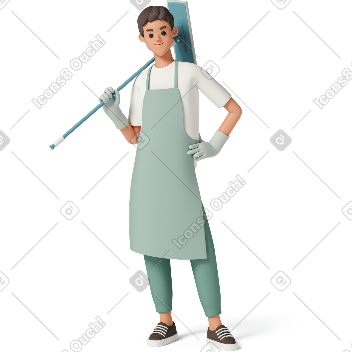 3D Casual life スタイルの Young man with floor cleaning のイラストをPNG、SVG形式でダウンロード
