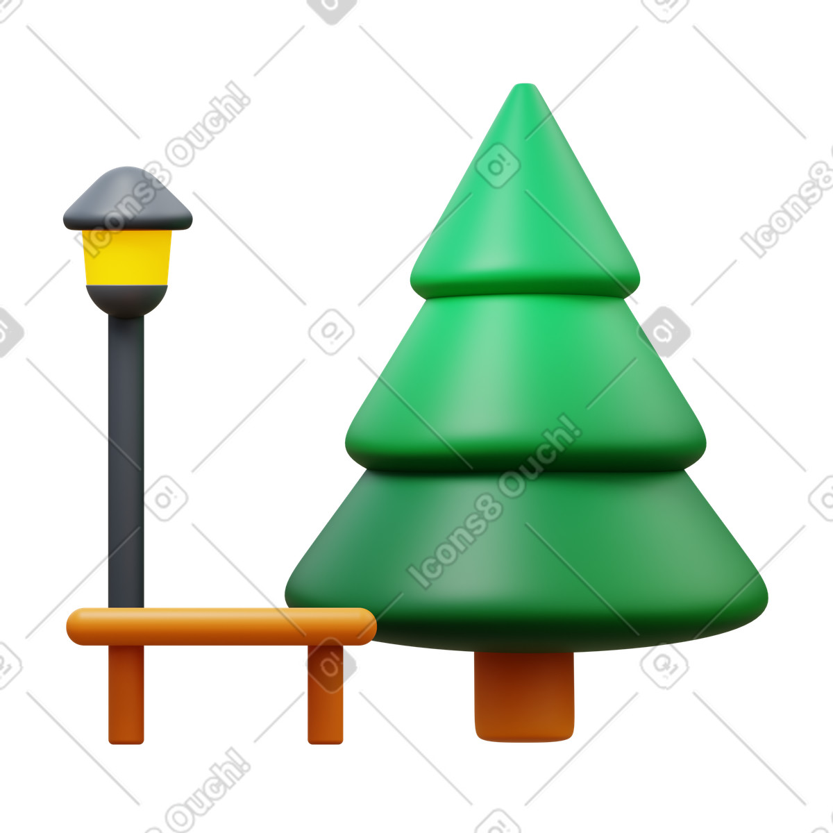 3D Fluency スタイルの Park with street light のイラストをPNG、SVG形式でダウンロード