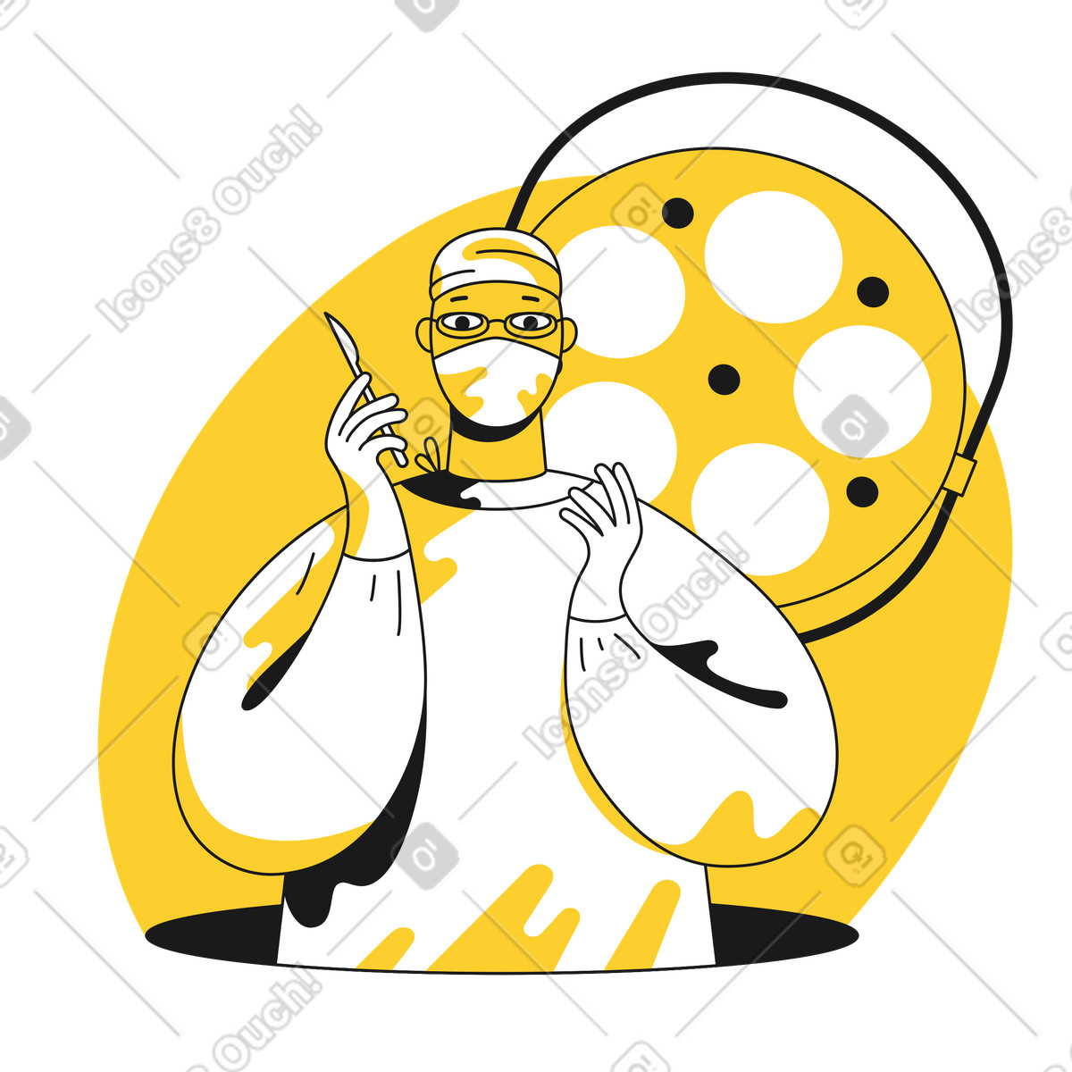 Chirurg hält ein skalpell im operationssaal-Illustration Taxi-Stil als Download in PNG, SVG