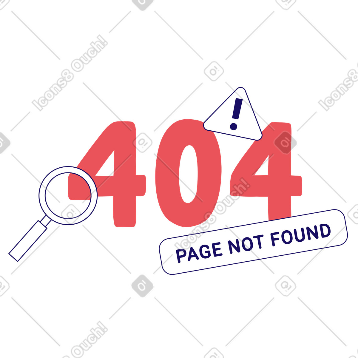 Text 404 error, page not found with magnifying glass illustration in Bendy style download in PNG, SVG