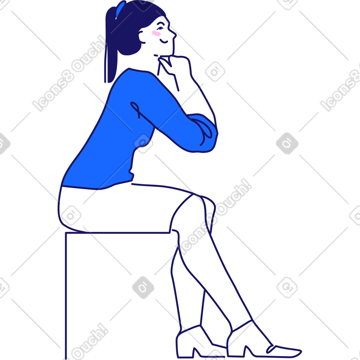 Ilustração de Mulher se senta em uma mesa e coloca as mãos sob o queixo no estilo Matey para baixar PNG, SVG
