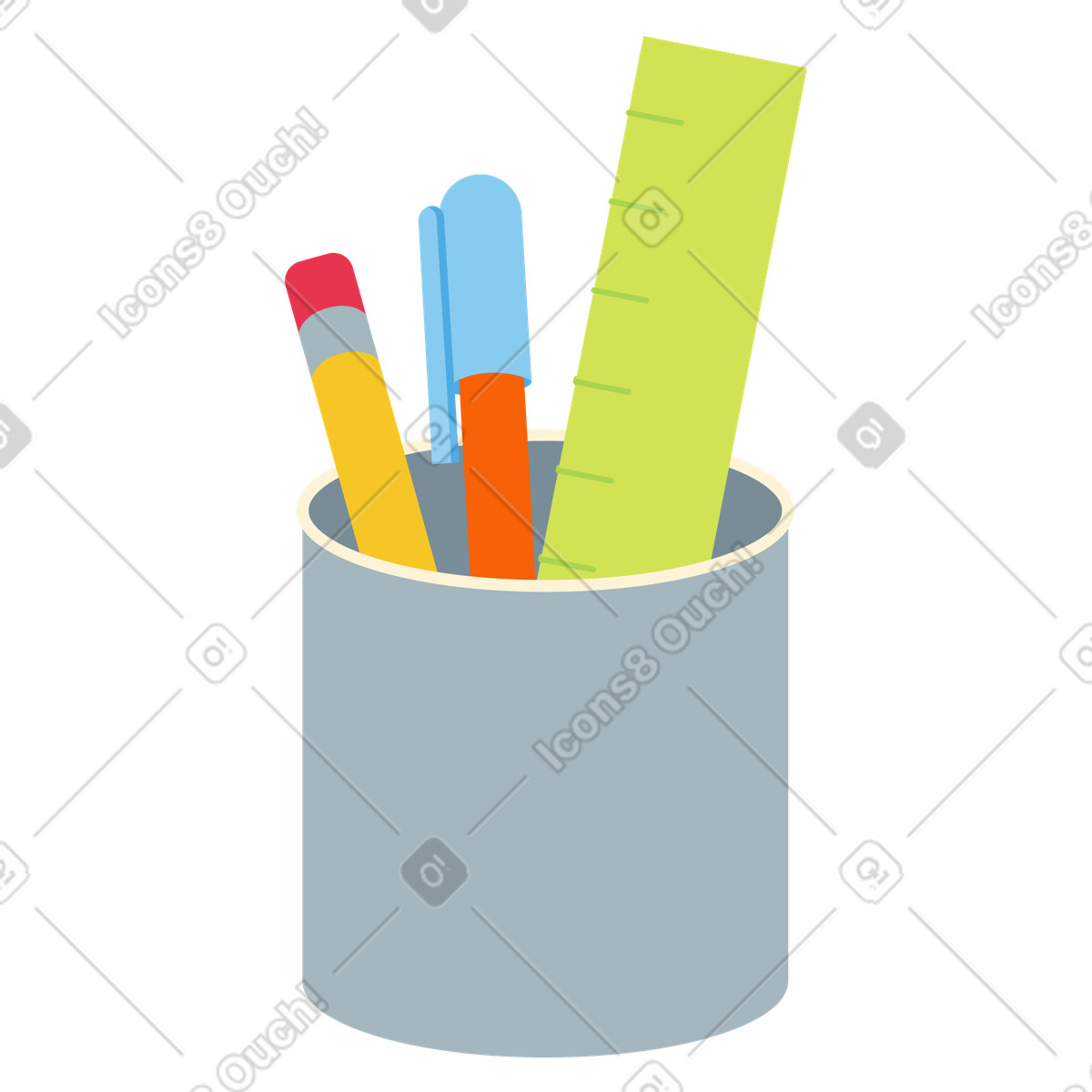 Ilustração de Porta lápis com material escolar em no estilo Catchy para baixar em PNG, SVG