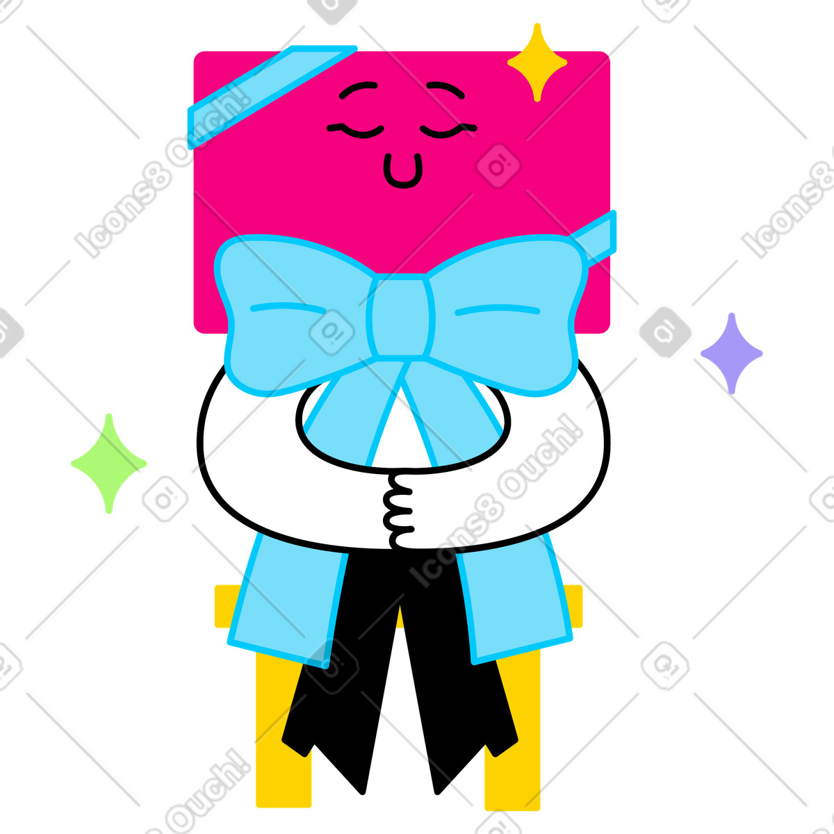Gift card character wrapped with bow illustration in Giggle style download in PNG, SVG