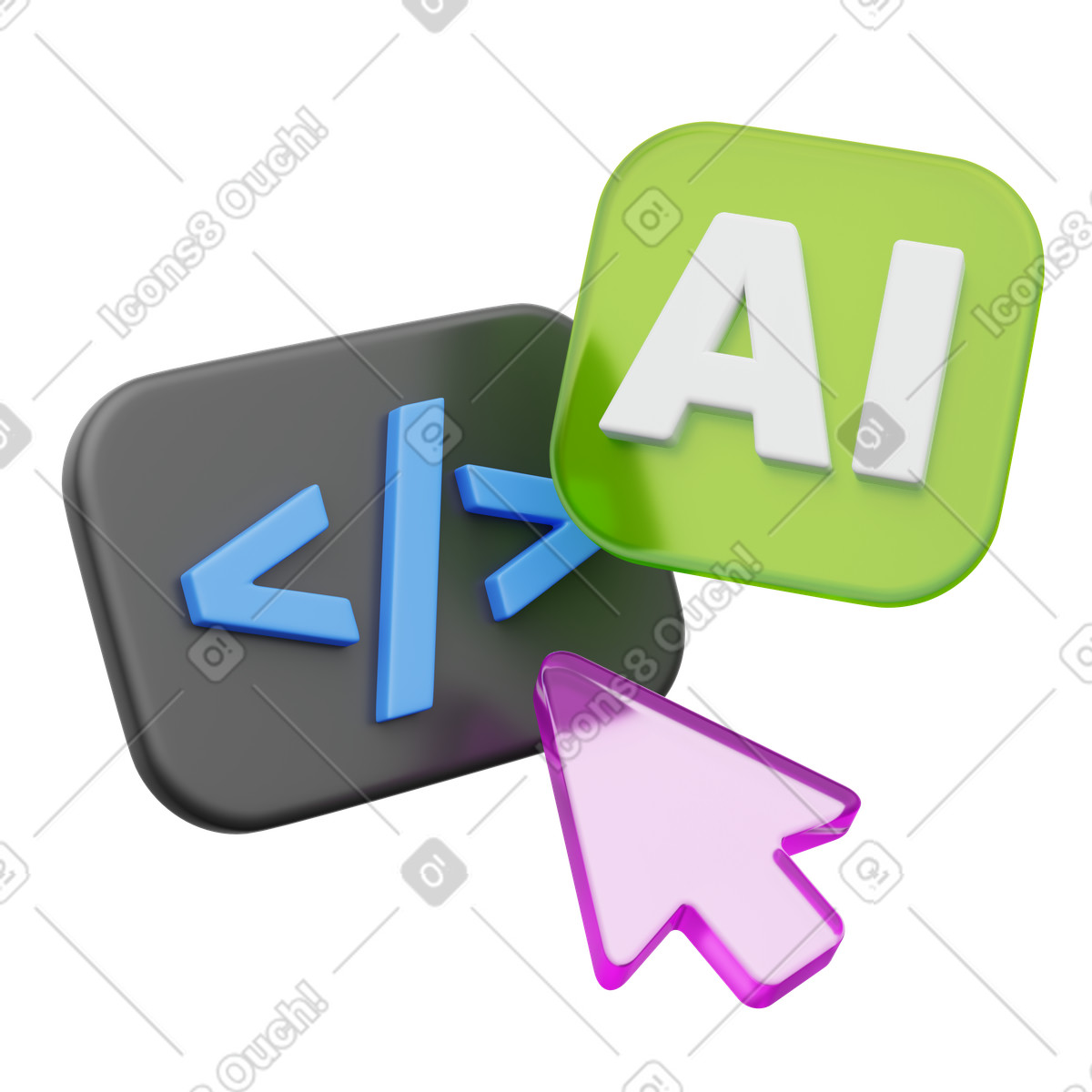 AI coding, Code generation, Machine learning tools illustration in PNG, SVG