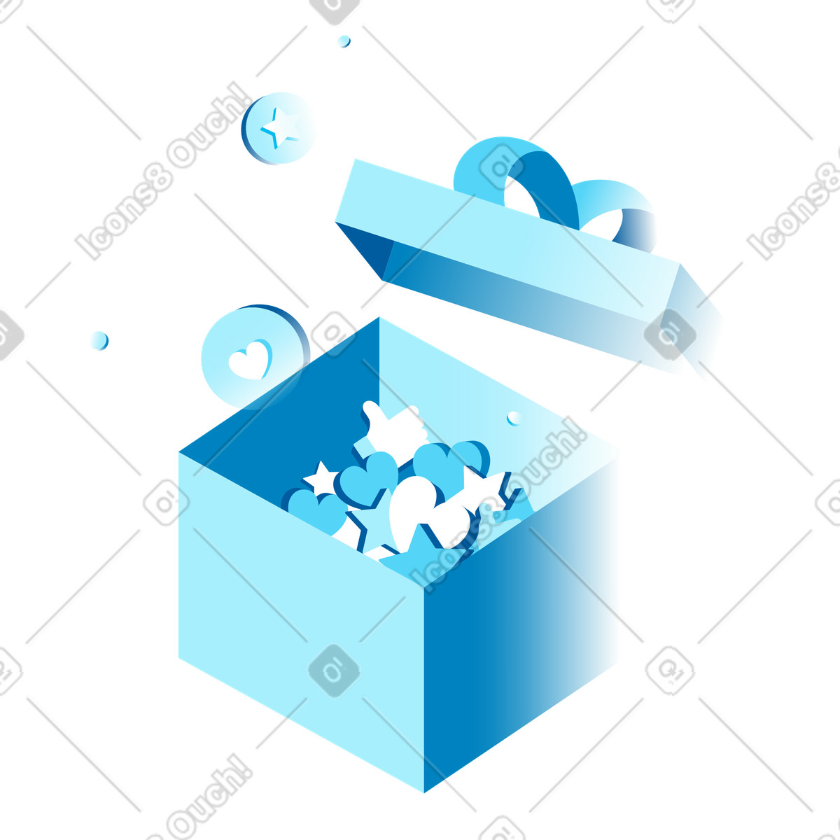 Open gift box with social media reactions illustration reaction clipart graphics