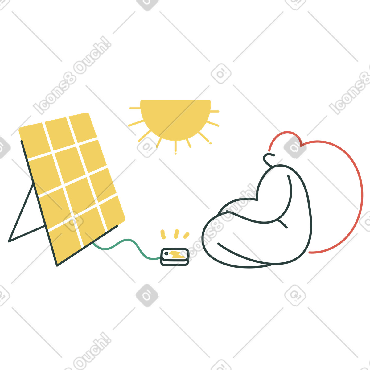 Solar energy from panel illustration in Macaroni style download in PNG, SVG
