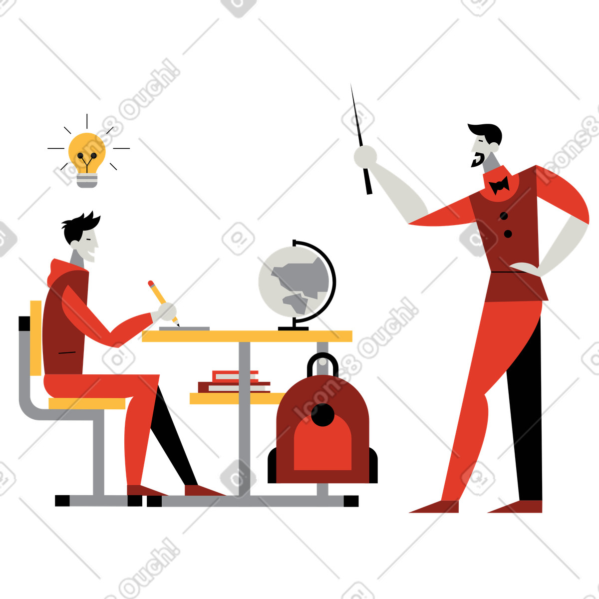 Ilustración Profesor brillando la mente de un estudiante en estilo Burgundy a descargar en PNG y SVG