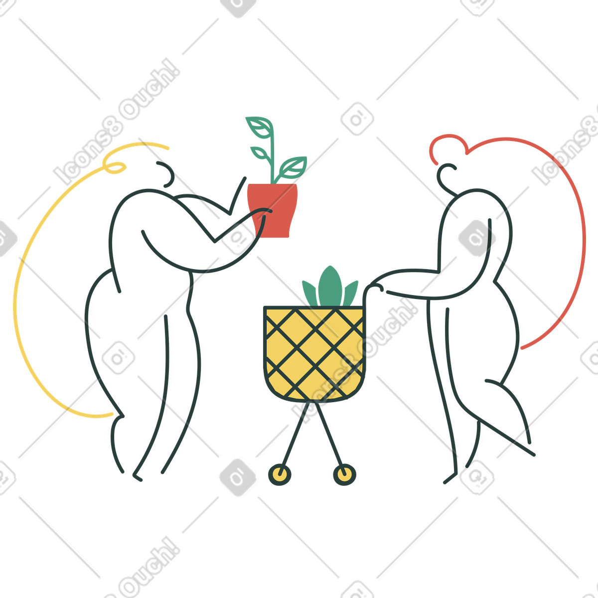 Ilustração de Mulheres comprando plantas para casa em no estilo Macaroni baixar em PNG, SVG