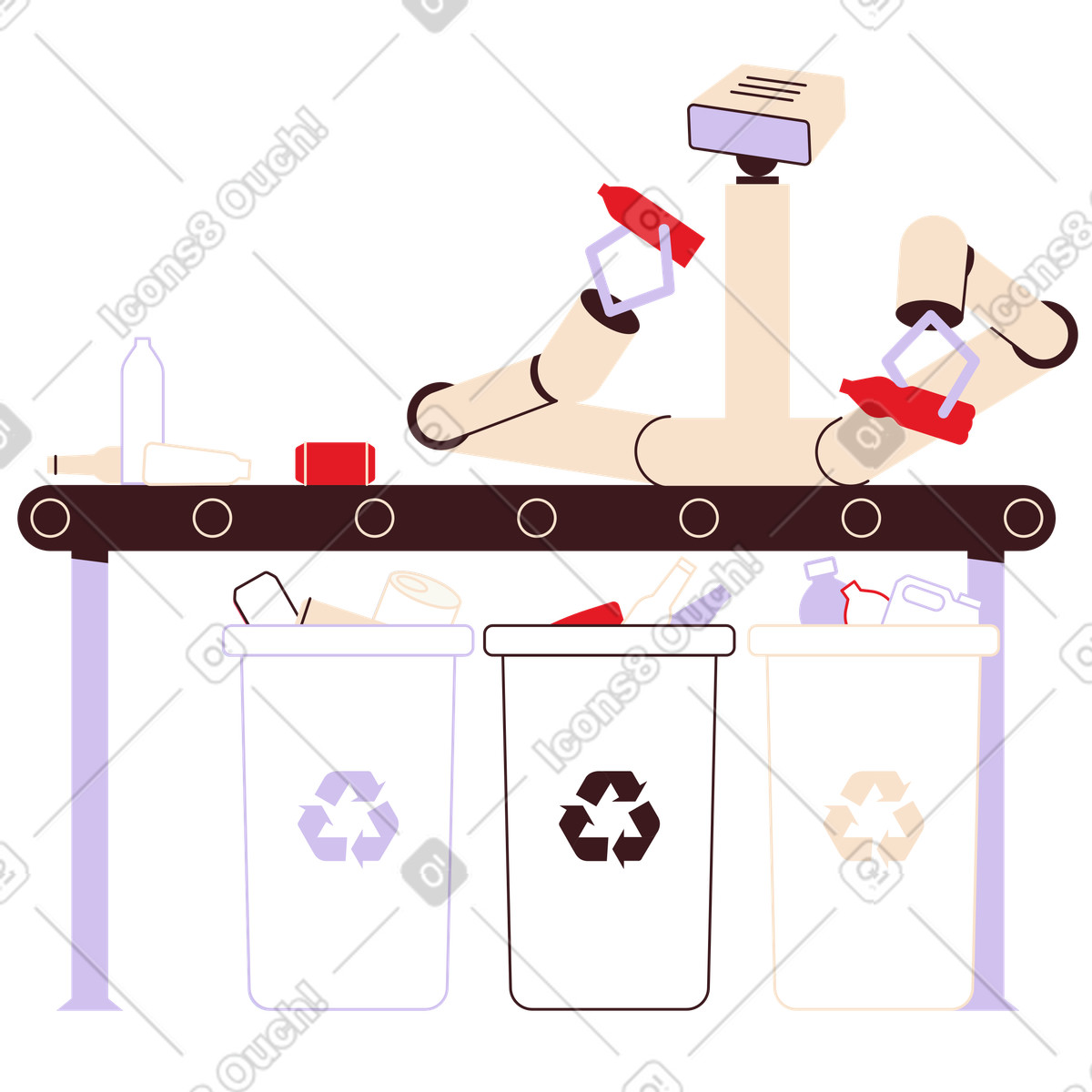 Selezionatore robot e riciclaggio illustrazione in stile Folks scarica in PNG, SVG