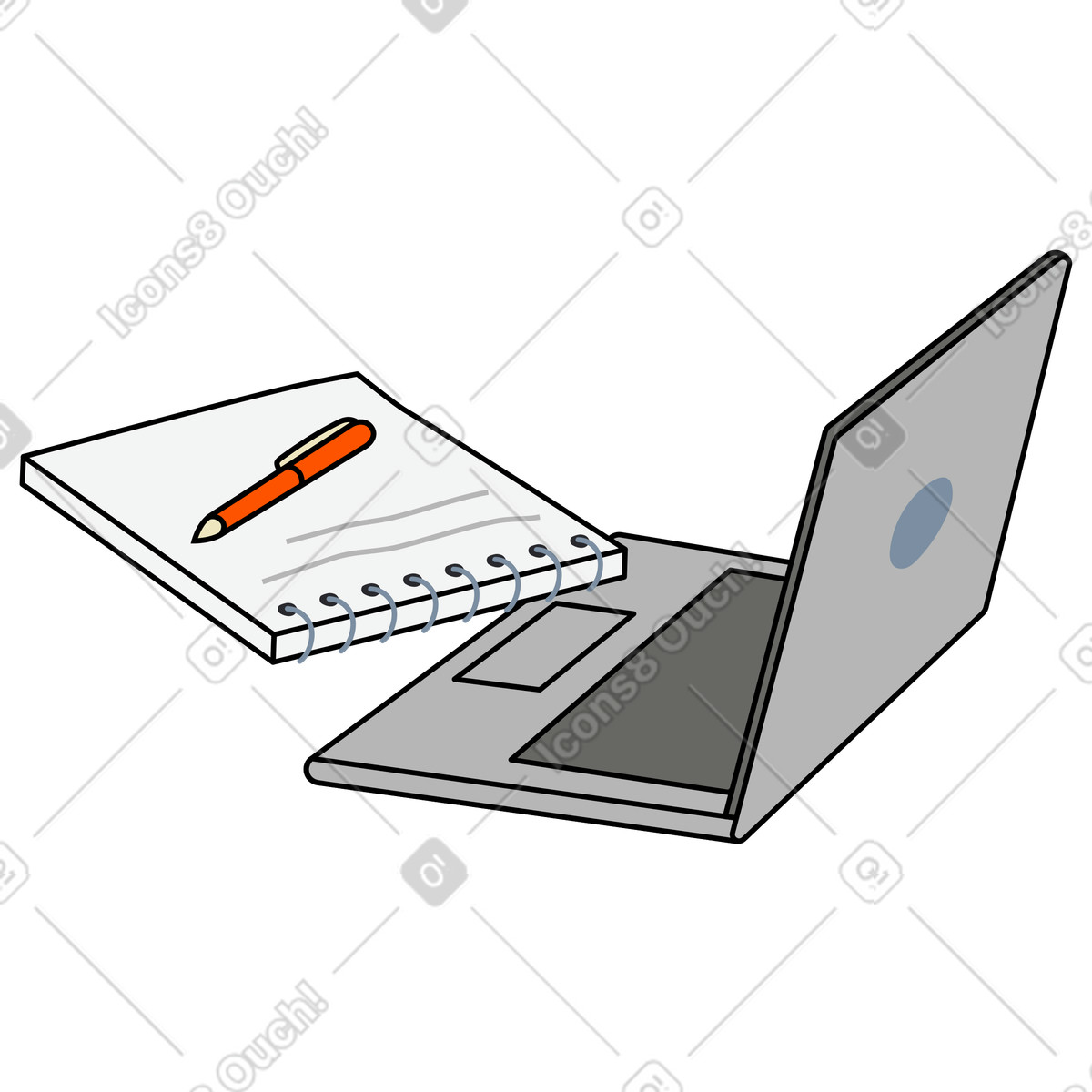 Working or studying on laptop illustration clipart images in PNG SVG