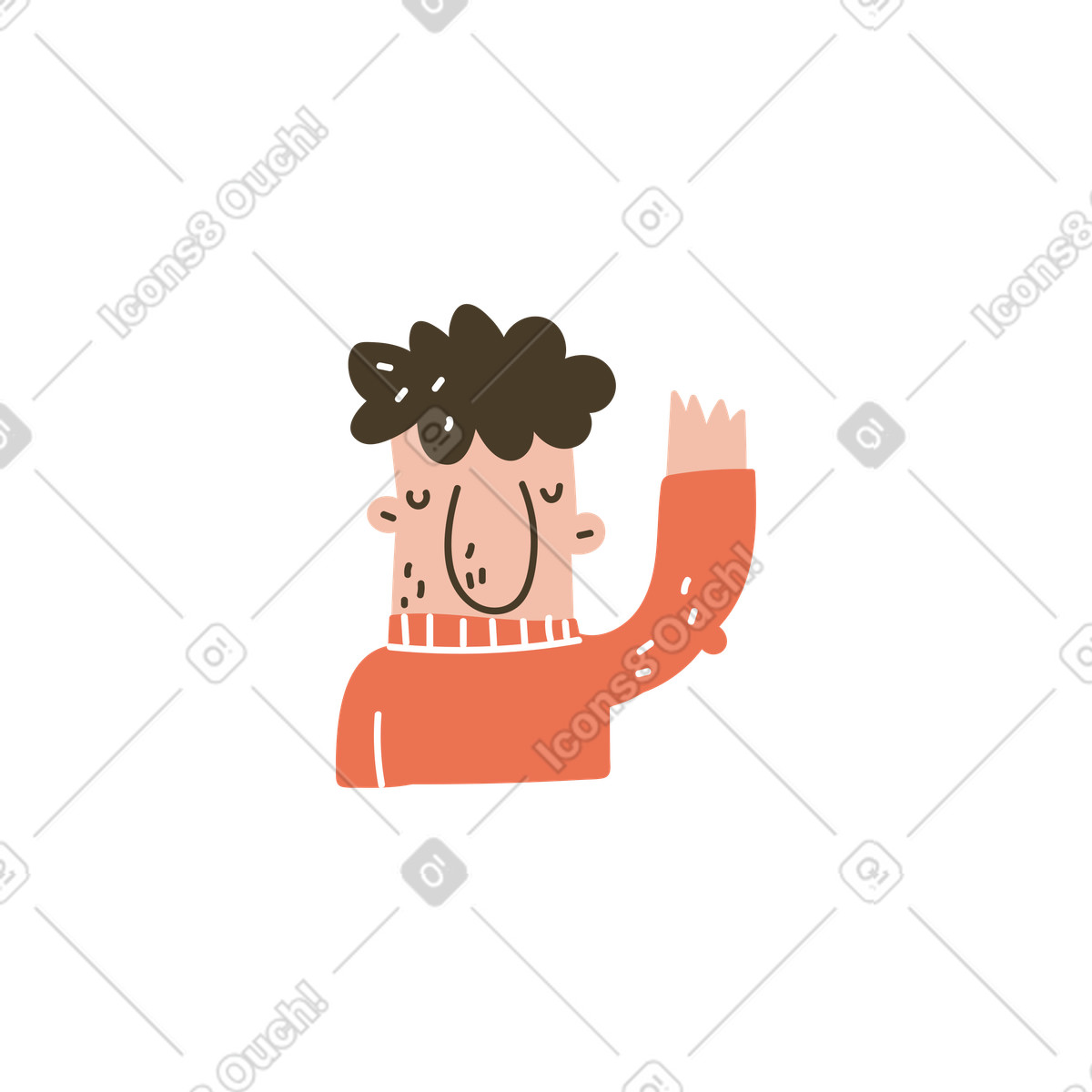 Illustration Waving or raising hand, Friendly Greeting hello gesture dans le style Karlsson à télécharger aux formats PNG, SVG